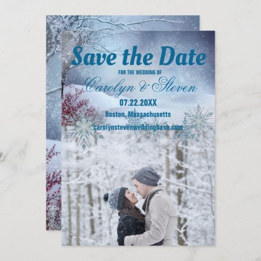 Winter Wonderland Wedding Save The Date (Vorne/Hinten)
