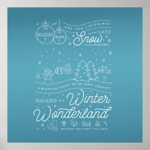 Winter Wonderland Weihnachtskarte 24x24 / Blau Poster