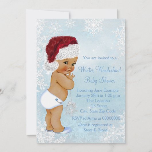 Winter Wonderland Weihnachtsmannmütze Ethnic Boy B Einladung (Rückseite)