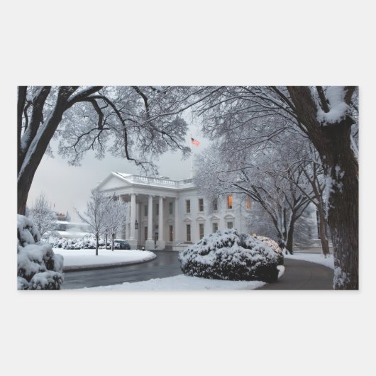 Winter Wonderland White House Rechteckiger Aufkleber (Vorderseite)