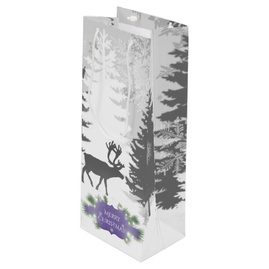 Winter Wonderland Wine Gift Bag - Lila Geschenktüte Für Weinflaschen (Vorderseite Schrägansicht)