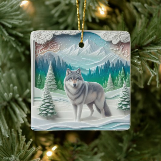 Winter Wonderland Wolf Personalisiertes Weihnachte Keramikornament (Baum)