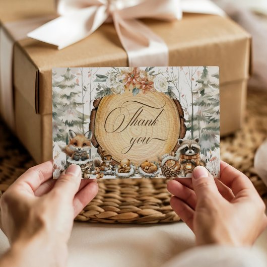 Winter Wonderland Woodland Animals Kinderdusche Dankeskarte