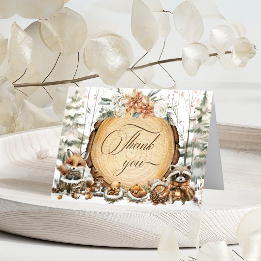 Winter Wonderland Woodland Animals Kinderdusche Dankeskarte