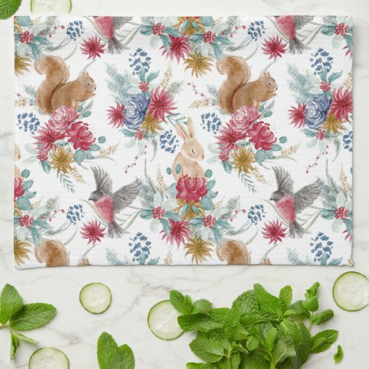 Winter Wonderland Woodland Tiere Weihnachten Geschirrtuch (Gefaltet)