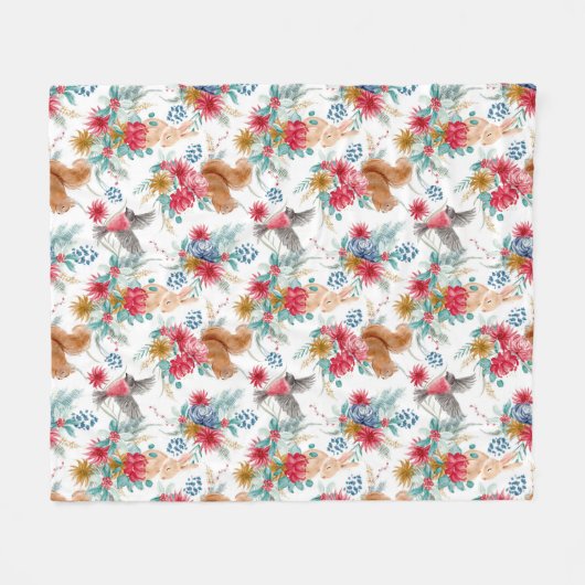 Winter Wonderland Woodland Weihnachtstiere Fleecedecke (Vorderseite (Horizontal))