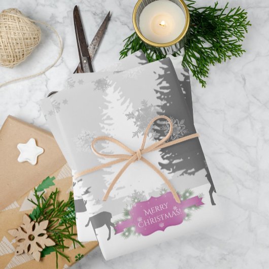 Winter Wonderland Wrapping Paper Sheets Magenta Geschenkpapier Set