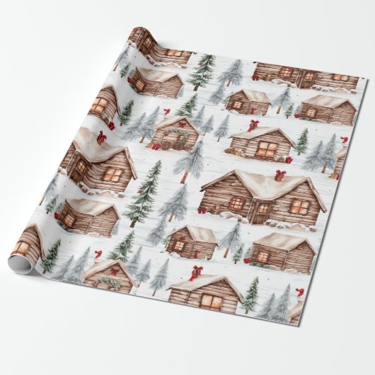 Winter Wood Cabin Weihnachten Geschenkpapier (Ungerollt)