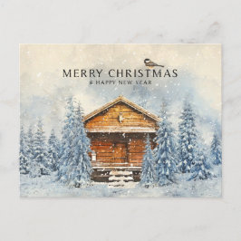 Winter Wood House and Pine Feiertagspostkarte