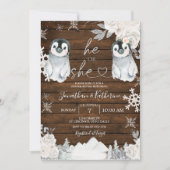 Winter Wood Pinguin Gender-Offenlegung Er oder sie Einladung (Vorderseite)