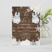 Winter Wood Pinguin Gender-Offenlegung Er oder sie Einladung (Stehend Vorderseite)