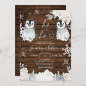 Winter Wood Pinguin Gender-Offenlegung Er oder sie Einladung (Vorne/Hinten)