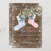 Winter Wood Weihnachtssocken Gender Reveal Einladung (Vorne/Hinten)