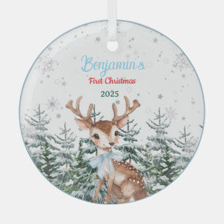 Winter Woodland Animal Baby First birthday  Ornament Aus Glas