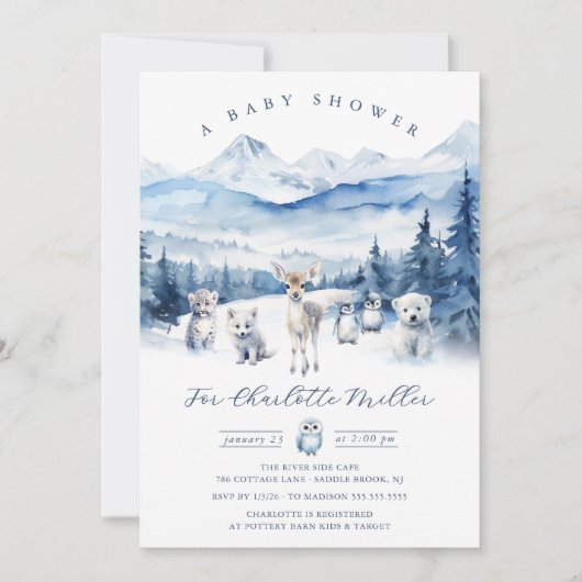 Winter Woodland Animal Baby Shower Invite Einladung (Vorderseite)