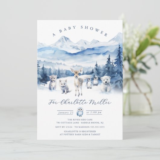 Winter Woodland Animal Baby Shower Invite Einladung (Stehend Vorderseite)