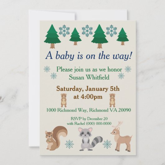 Winter Woodland Animal Theme Einladung (Vorderseite)