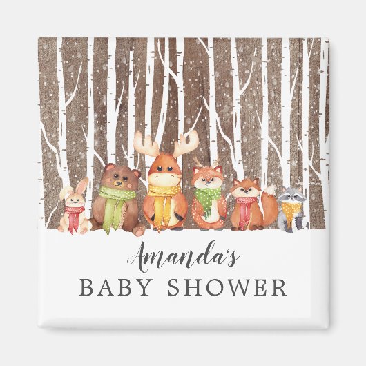 Winter Woodland Animals Baby Dusche Gefallen Magne Magnet (Vorne)