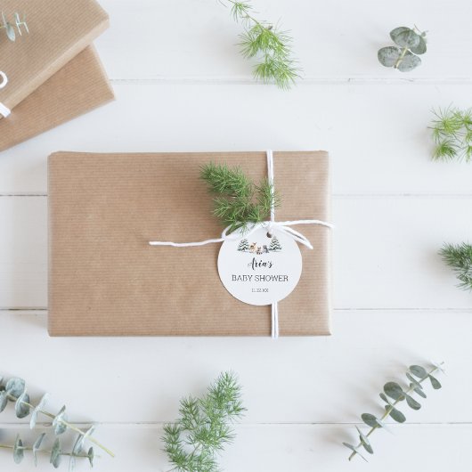 Winter Woodland Animals Baby Dusche Umschlag Aufkl Runder Aufkleber