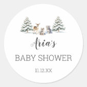 Winter Woodland Animals Baby Dusche Umschlag Aufkl Runder Aufkleber (Vorderseite)