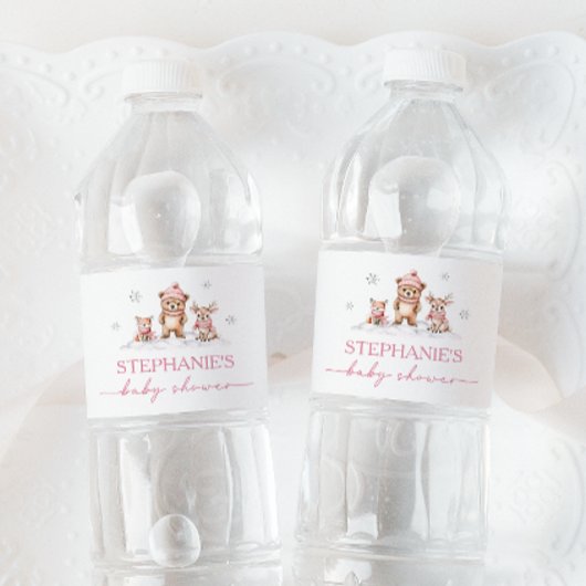 Winter Woodland Animals Baby Dusche Wasserzeichen Wasserflaschenetikett