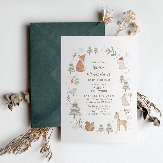 Winter Woodland Animals Baby Shower Einladung