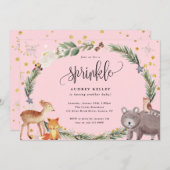 Winter Woodland Animals Baby Sprinkle Dusche Rosa Einladung (Vorne/Hinten)