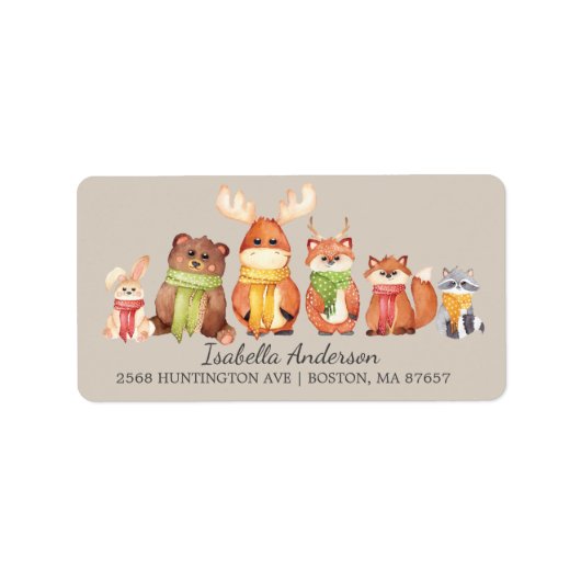 Winter Woodland Animals Babydusche - Adressetikett (Vorne)