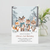 Winter Woodland Animals Birthday Einladung (Stehend Vorderseite)
