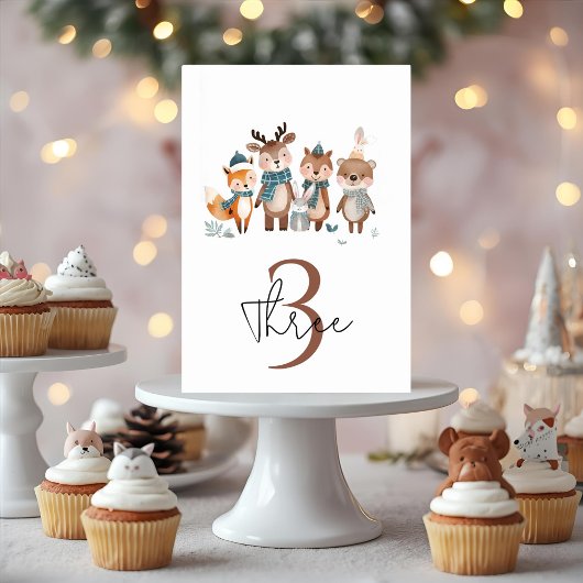 Winter Woodland Animals Birthday Tischnummer