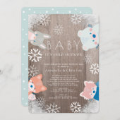 Winter Woodland Animals Blue Baby Dusche von Mail Einladung (Vorne/Hinten)
