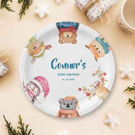 Winter Woodland Animals Elegantes Baby Shower Part Pappteller