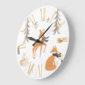 Winter Woodland Animals Folk Art Weihnachten Große Wanduhr (Winkel)