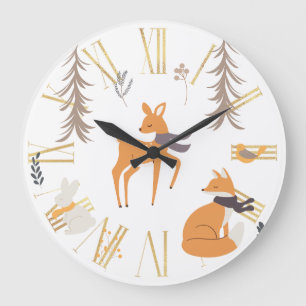 Winter Woodland Animals Folk Art Weihnachten Große Wanduhr