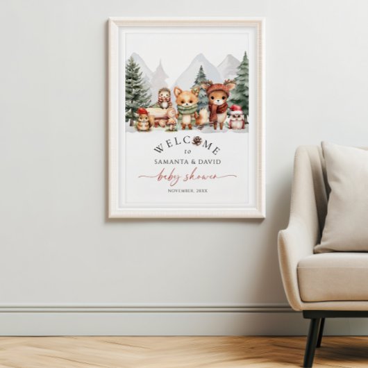 Winter Woodland Animals Kinderdusche Begrüßungszei Poster