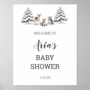 Winter Woodland Animals Kinderdusche Begrüßungszei Poster