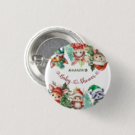 Winter Woodland Animals Kinderdusche Button (Vorne & Hinten)