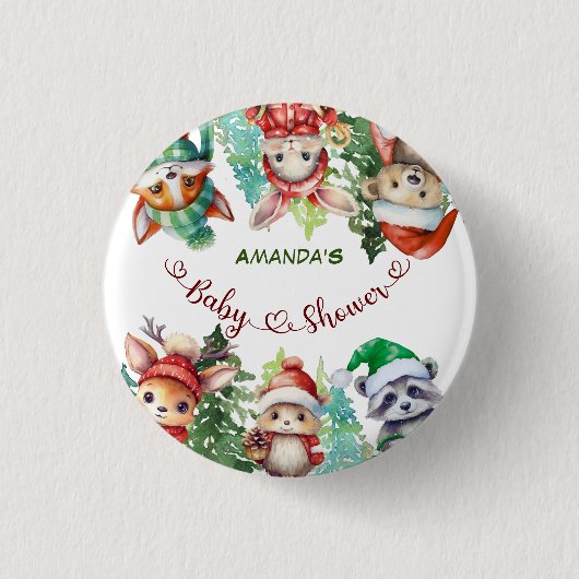 Winter Woodland Animals Kinderdusche Button (Vorderseite)