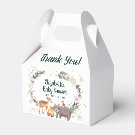 Winter Woodland Animals Kinderdusche Danke Geschenkschachtel (Vorderseite)