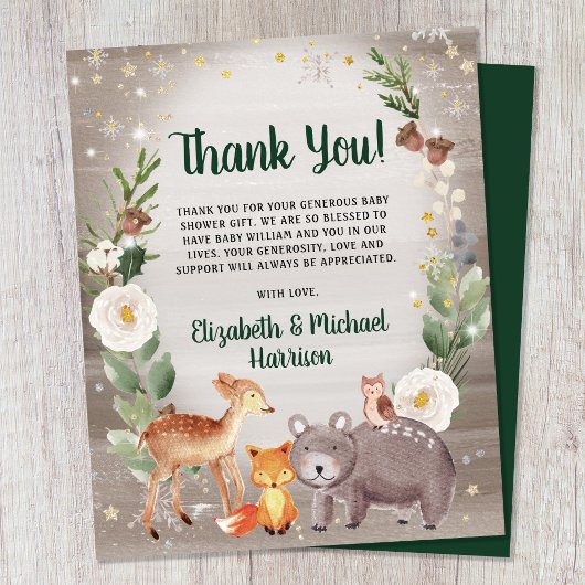 Winter Woodland Animals Kinderdusche Danke Karte