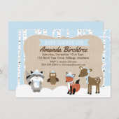 Winter Woodland Animals Kinderdusche einladen | Bl Einladung (Vorne/Hinten)