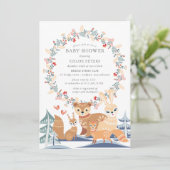 Winter Woodland Animals Kinderdusche Einladung (Stehend Vorderseite)
