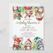 Winter Woodland Animals Kinderdusche Einladung (Vorderseite)