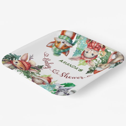 Winter Woodland Animals Kinderdusche Pappteller (Gewinkelt)