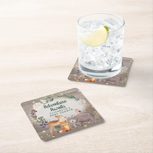 Winter Woodland Animals Kinderdusche Rechteckiger Pappuntersetzer (Vor Ort)