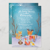 Winter Woodland Animals Kinderduschkarte Einladung (Vorne/Hinten)