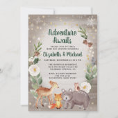 Winter Woodland Animals Paare Kinderdusche Einladung (Vorderseite)