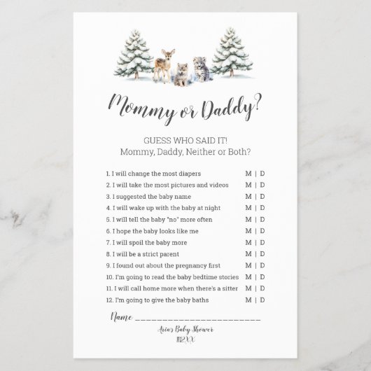 Winter Woodland Animals Shower Mommy oder Daddy Ga Flyer (Vorne)