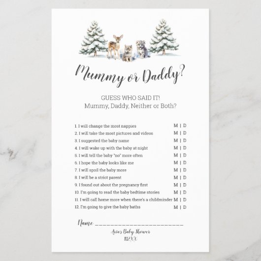 Winter Woodland Animals Shower Mummy oder Daddy Flyer (Vorne)