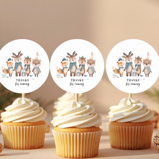 Winter Woodland Animals Thank You  Runder Aufkleber